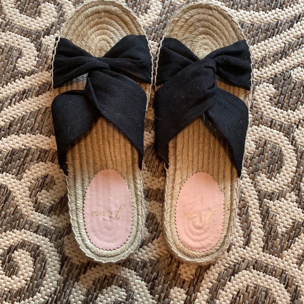 J. Crew Black Canvas Twisted Knot Espadrille Sandals Sz 7.5.